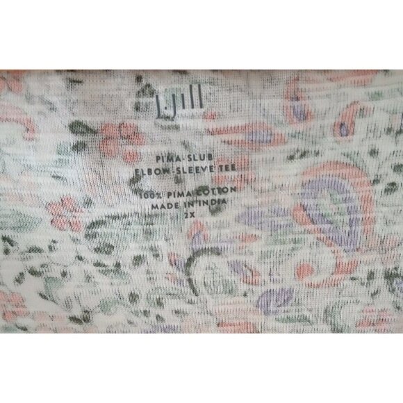 J. Jill Pima Slub Elbow Sleeve Top Plus Size 2X Pink Floral V Neck Popover - Picture 5 of 10